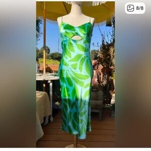 House of Harlow 1960 Lime and Mint Leaf-Print Slip Dress